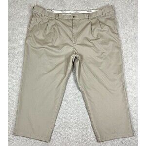 Oak Hill Premium Pants Men's 56x28 Beige Chino Pleated Flex Waist 100% Cotton